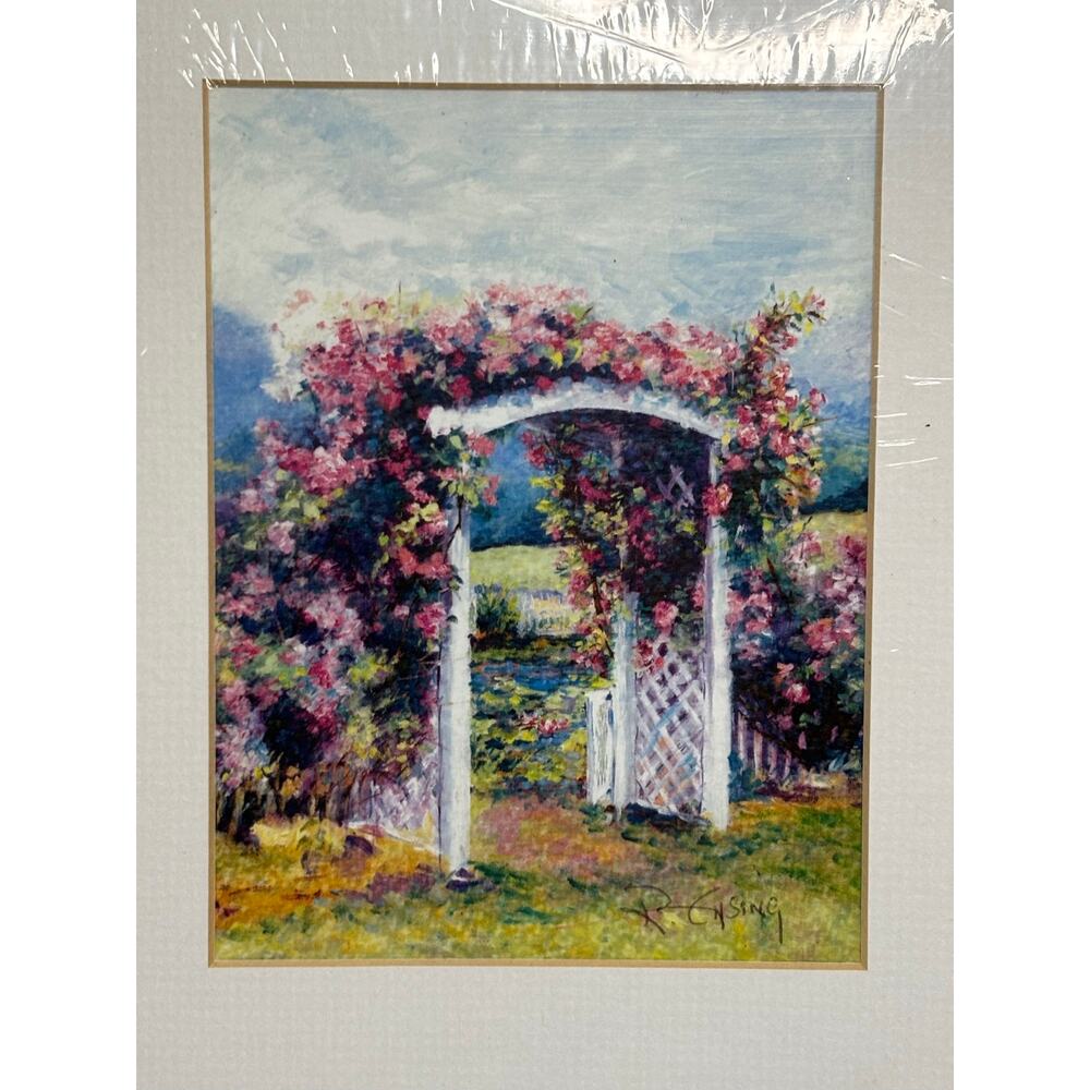 Dick Ensing Summer Rose Arbor Giclee Print Matted 4x6 Art